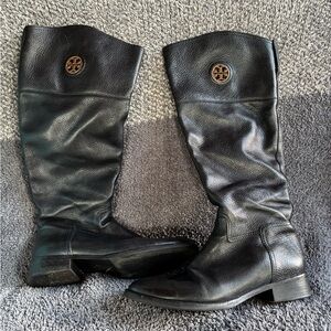 Tory Burch Black Leather Knee-High Boots
